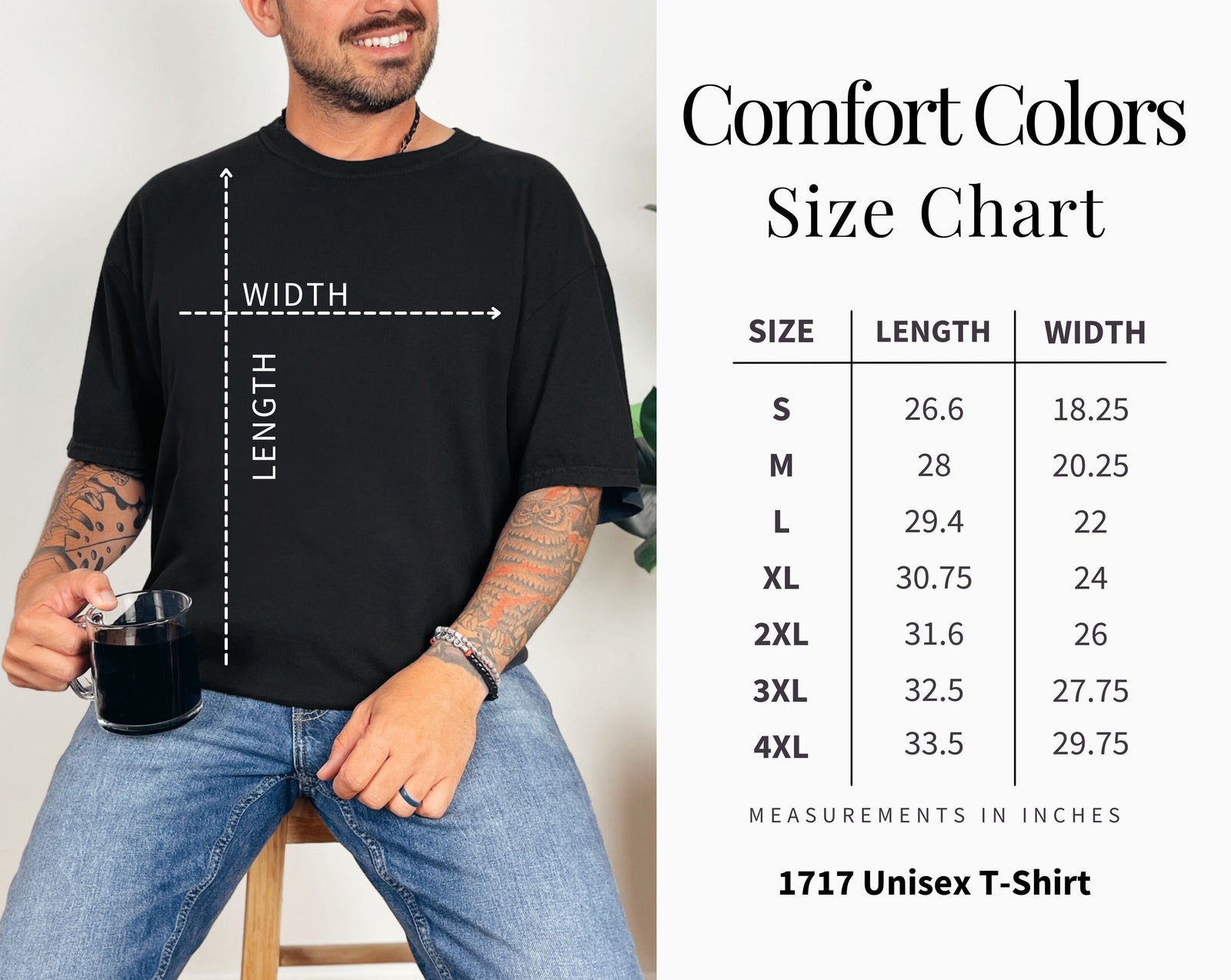 Comfort Colors Tee size chart