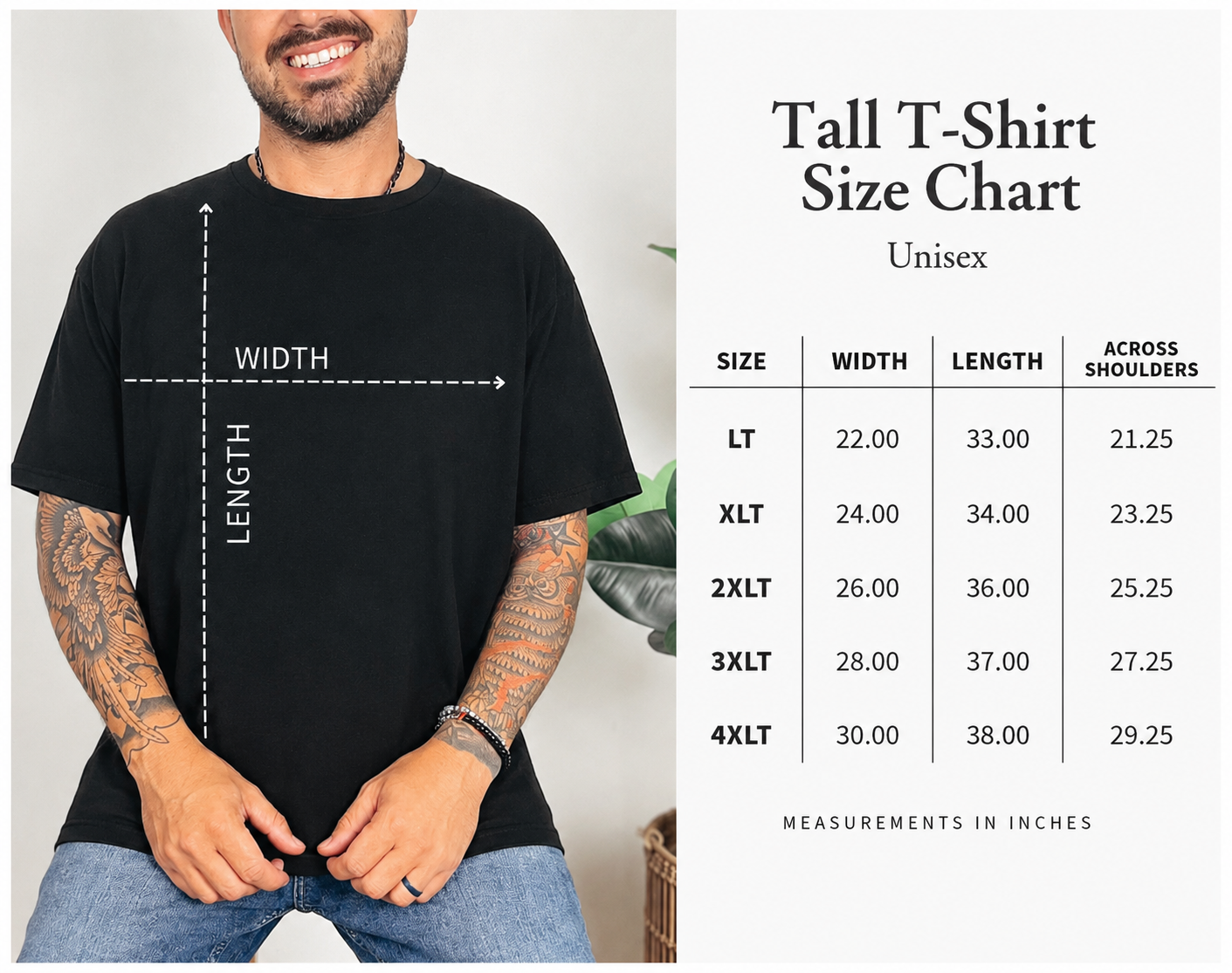 Tall Tee size chart